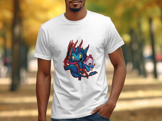 Krampus With Child Caught Illustration Cartoon T-Shirt - Design & Vybe