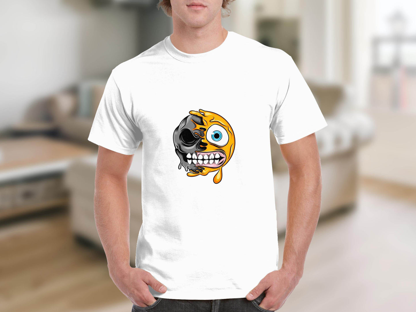 Half Skull Half Emoji With Teeth Out Vector T-Shirt - Design & Vybe