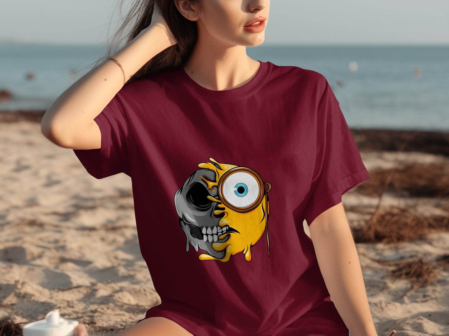 Half Skull Half Emoji with Monocle Fusion Design T-Shirt - Design & Vybe