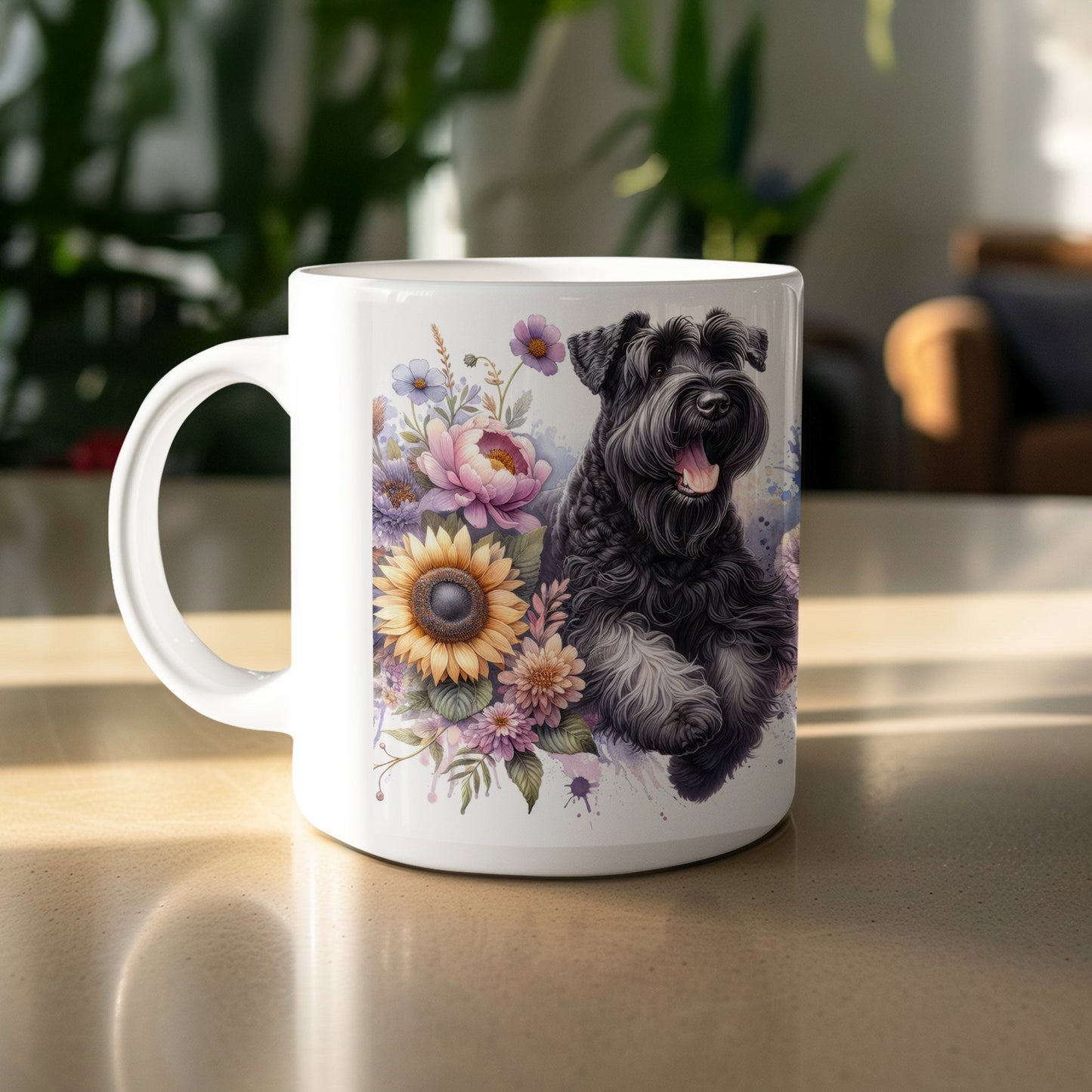 Cute Dog with Flower Design on White Mug product type