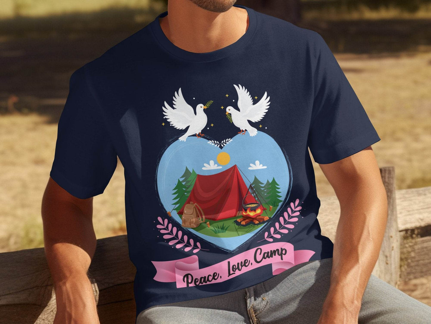 Peace Love Camp Heart and Tent Design Pigeon Art T-Shirt - Design & Vybe
