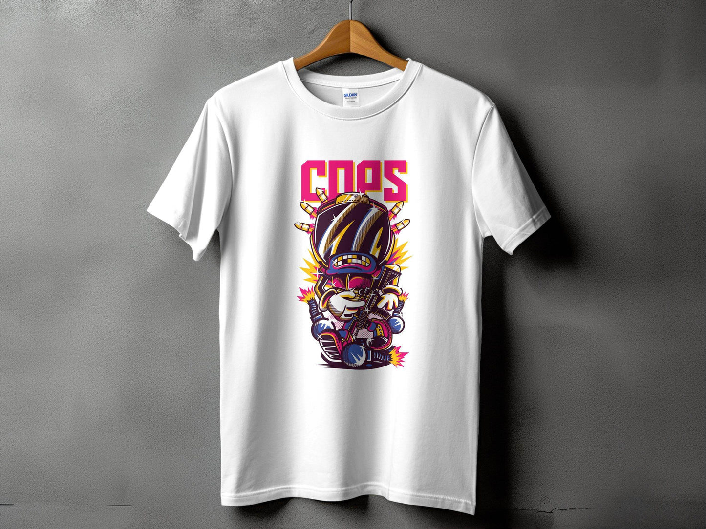 COPS Cartoon Character With Gun For Enthusiasts T-Shirt - Design & Vybe