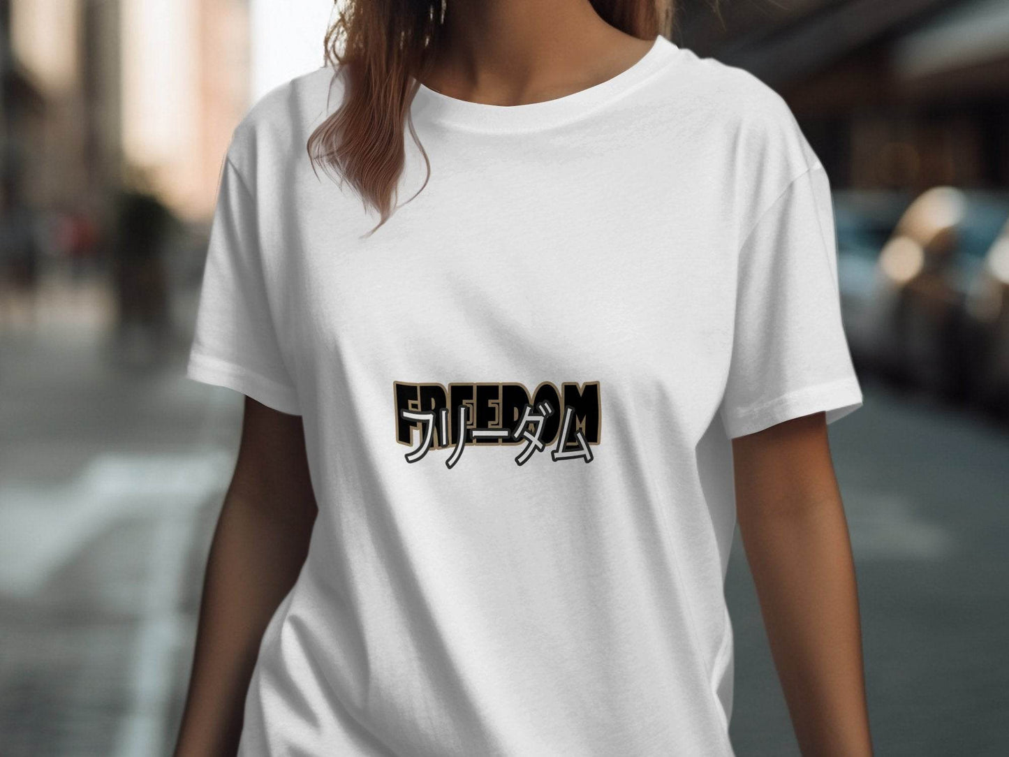Black Gold Freedom Japanese Text Design T-Shirt - Design & Vybe