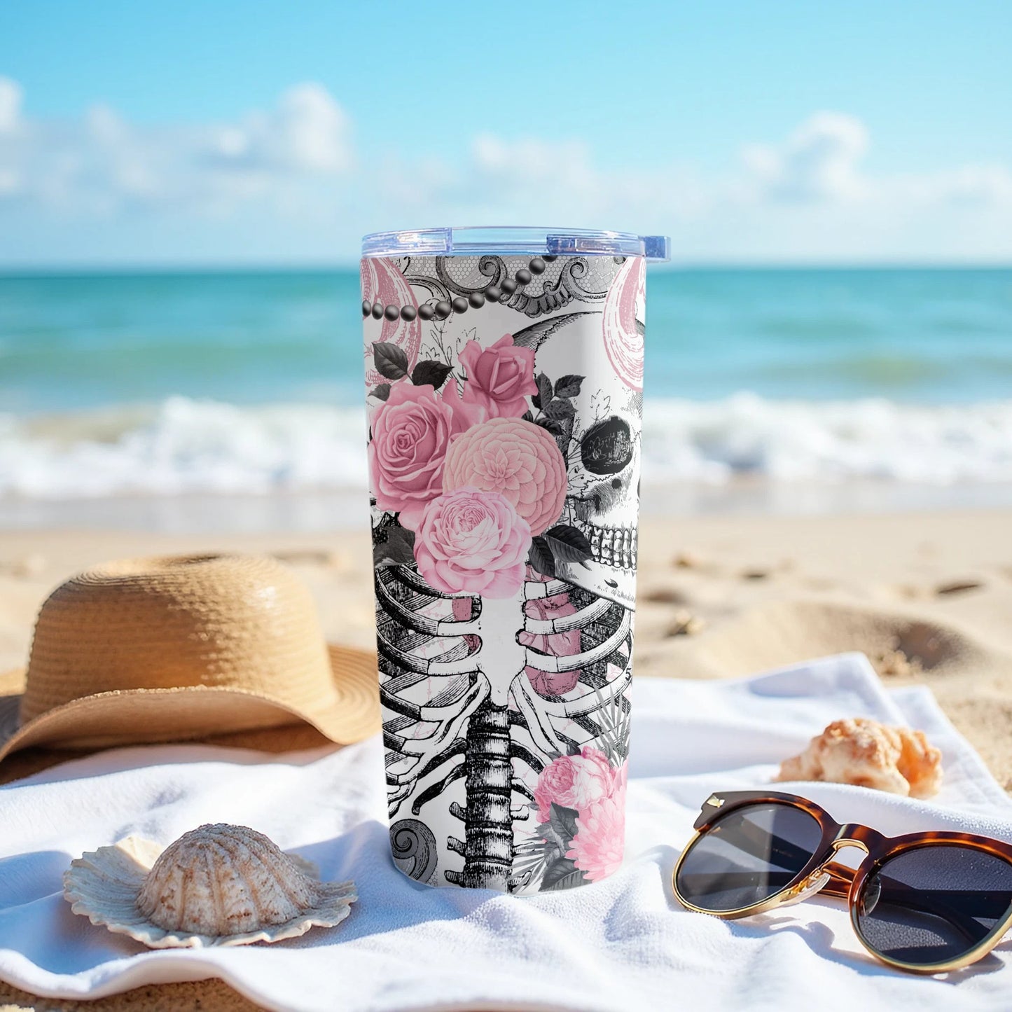 Beach Scene Skeleton with Roses Tumbler product