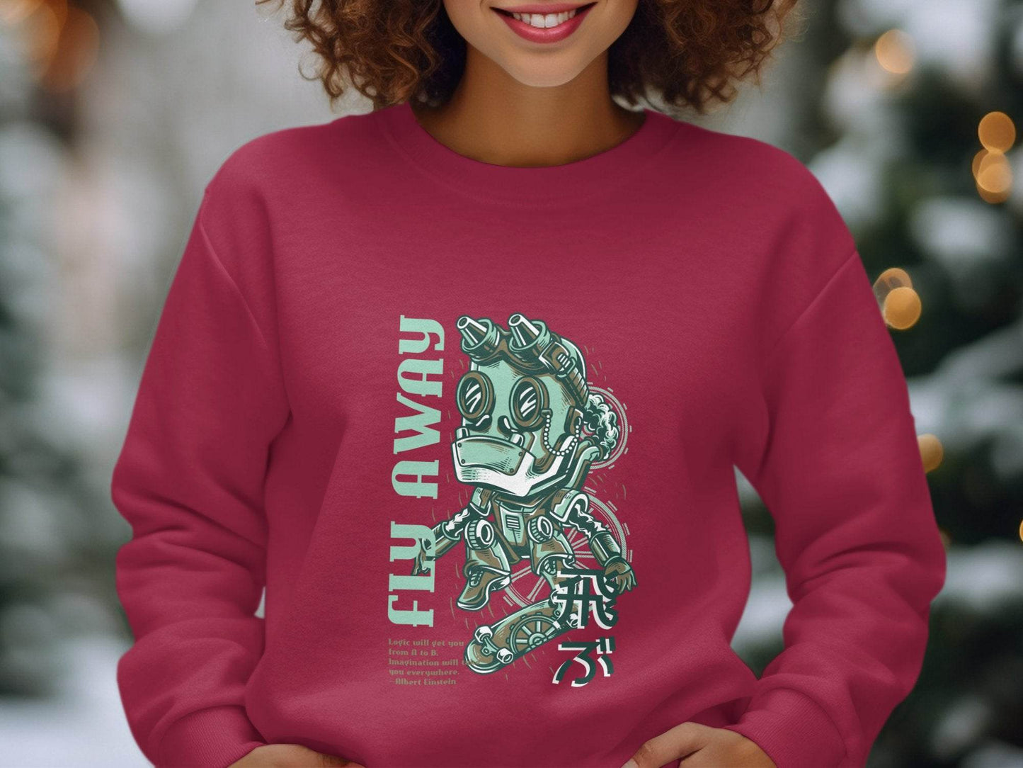 Fly Away Steampunk Robot Skateboard Graphic Design Sweater - Design & Vybe
