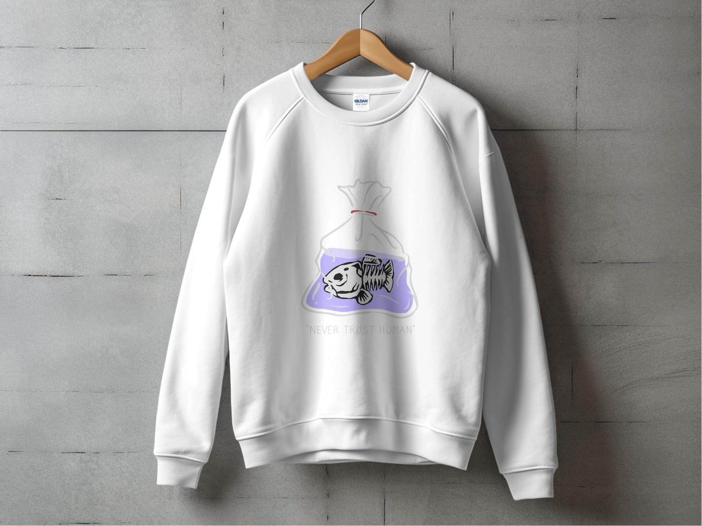 Never Trust Human Fish Skeleton Plastic Bag Design Sweater - Design & Vybe