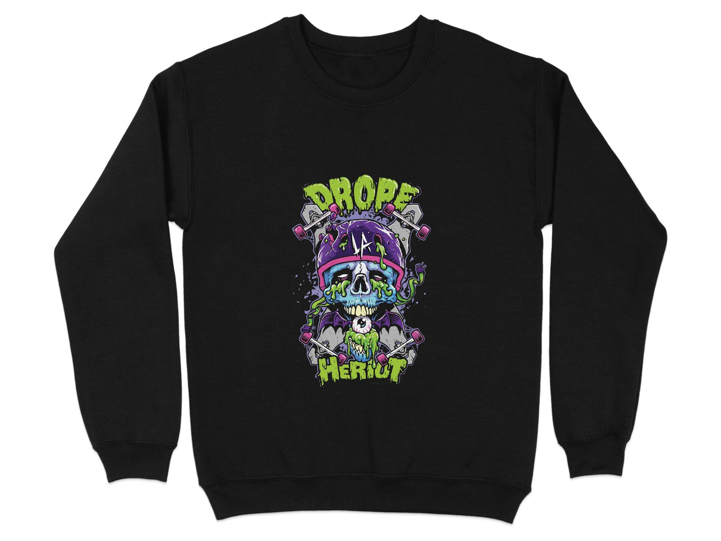 Drop Herout with Helmet and Skull Graphic Print Sweater - Design & Vybe
