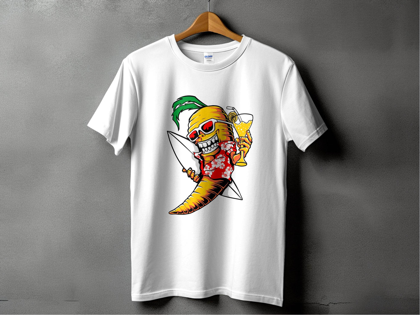 Tropical Vibes Surfboard Carrot Skeleton Graphic T-Shirt - Design & Vybe