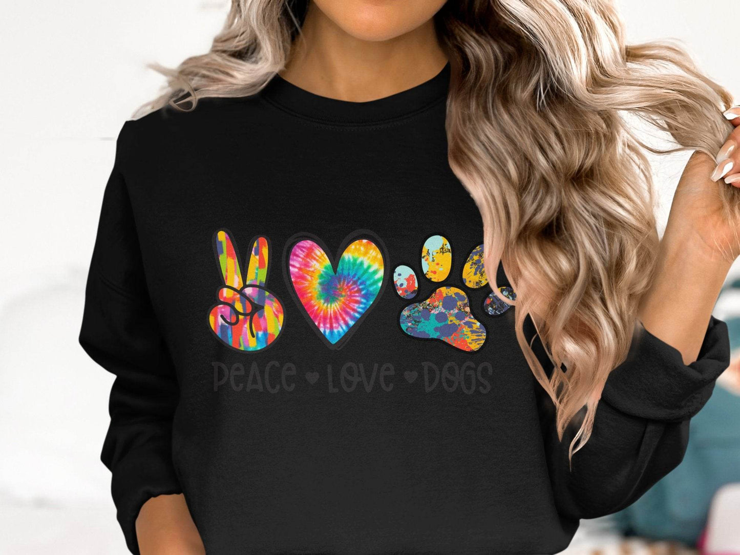 Peace Love Dogs Colorful Design Graphic Animal Lover Sweater - Design & Vybe