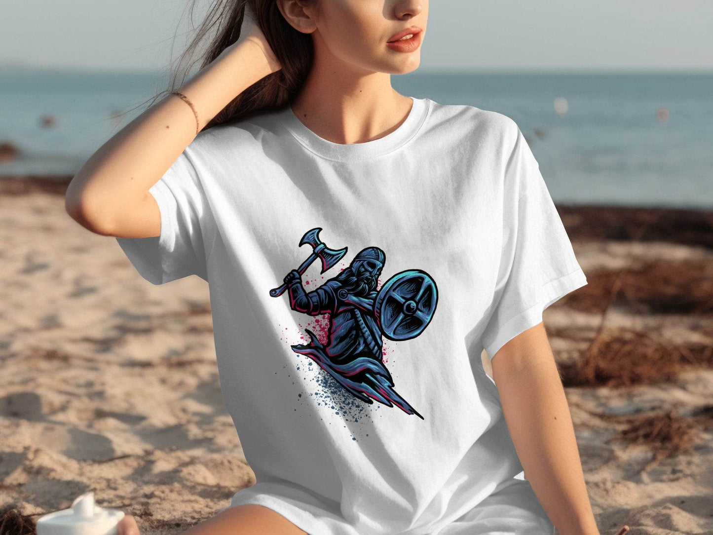 Viking Warrior with Axe and Shield in Battle T-Shirt - Design & Vybe