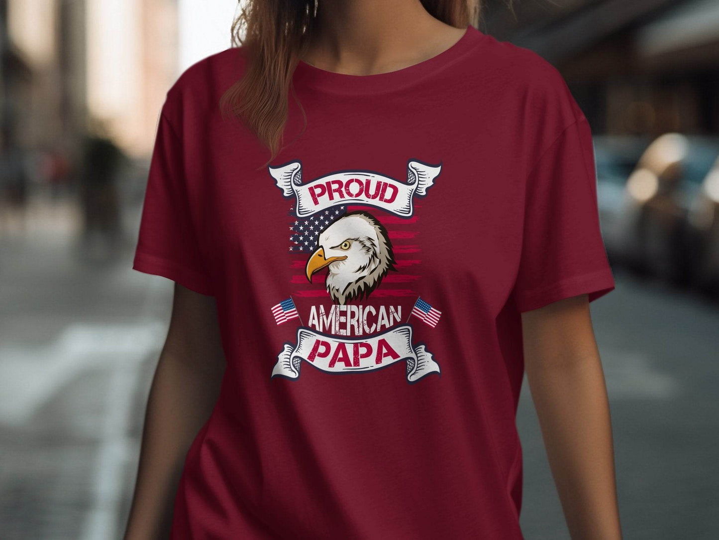 Proud American Papa USA Flag Bald Eagle T-Shirt - Design & Vybe