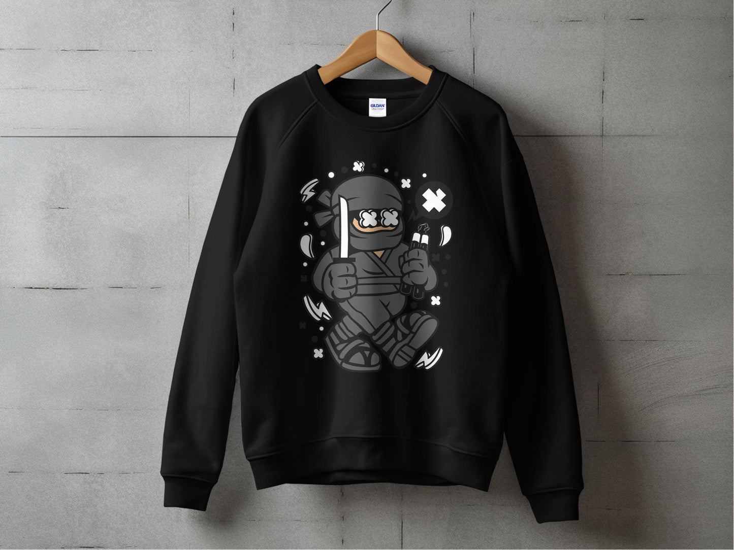 Cute Cartoon Ninja Printed Black Sweatshirt product