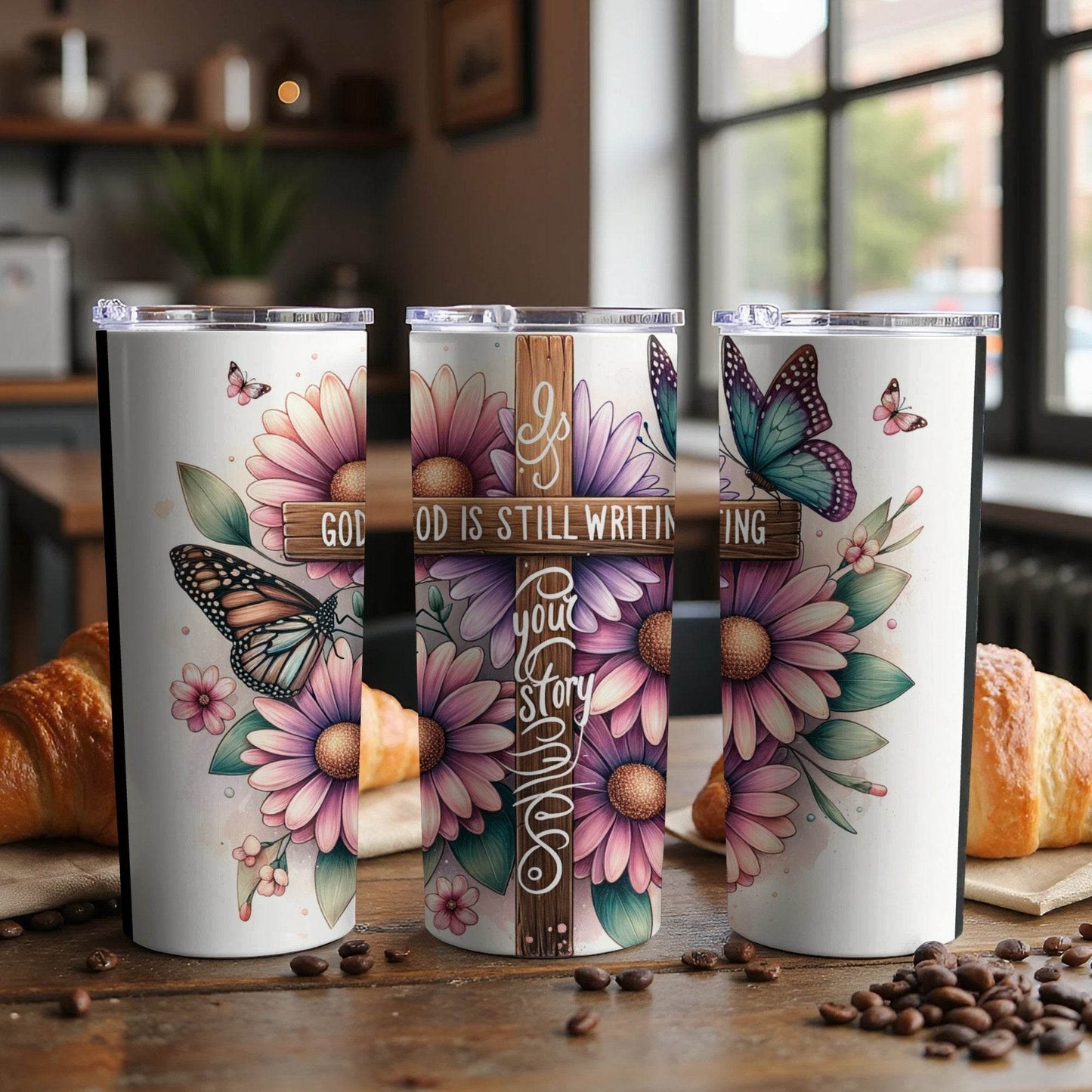 God is Still Writing your Story Floral Butterflies Tumbler - Design & Vybe