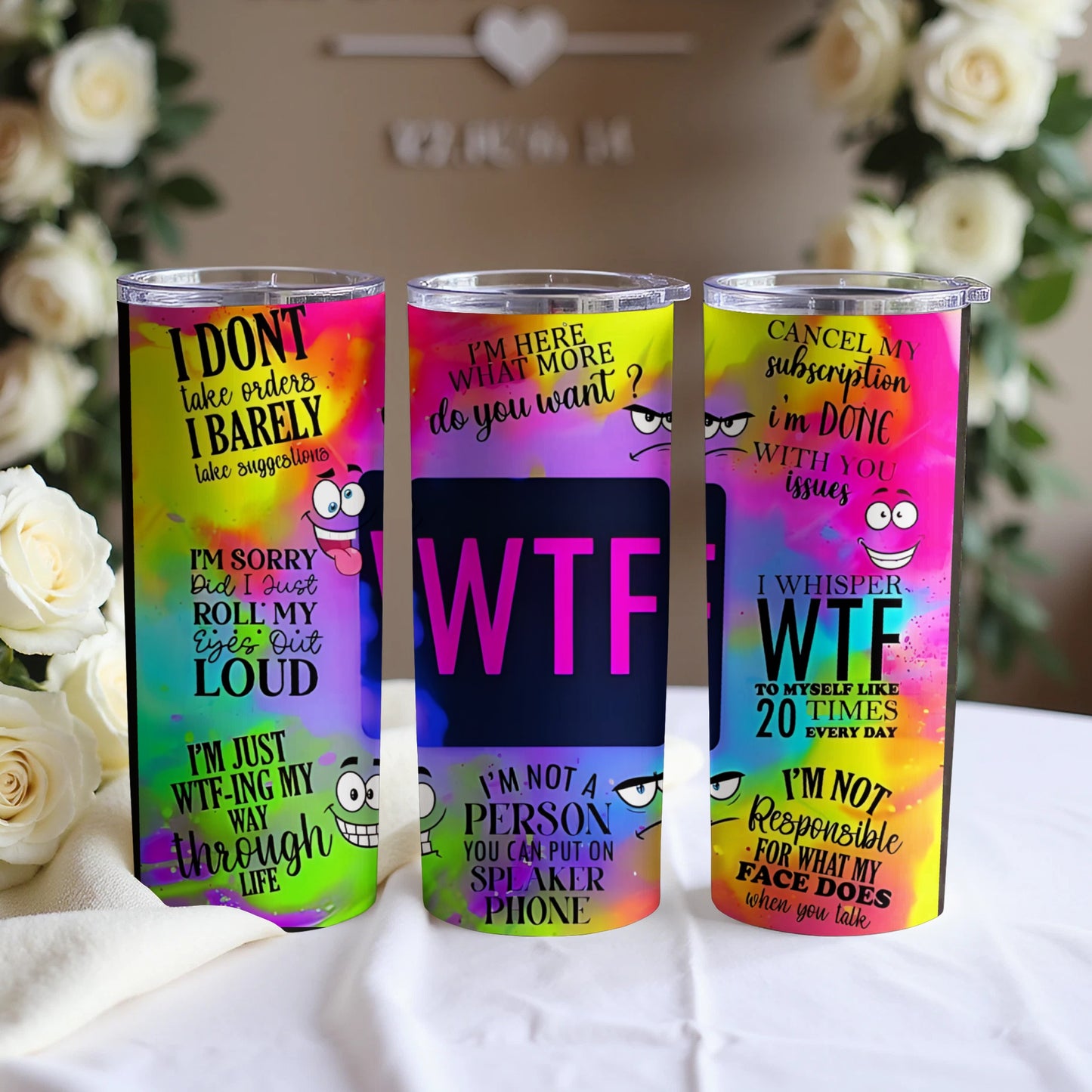 Funny Saying Colorful WTF Design Tumblers product type
