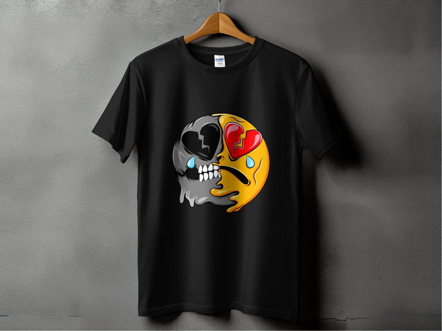 Dual Emotions Skull And Hearts Smiley Graphic T-Shirt - Design & Vybe