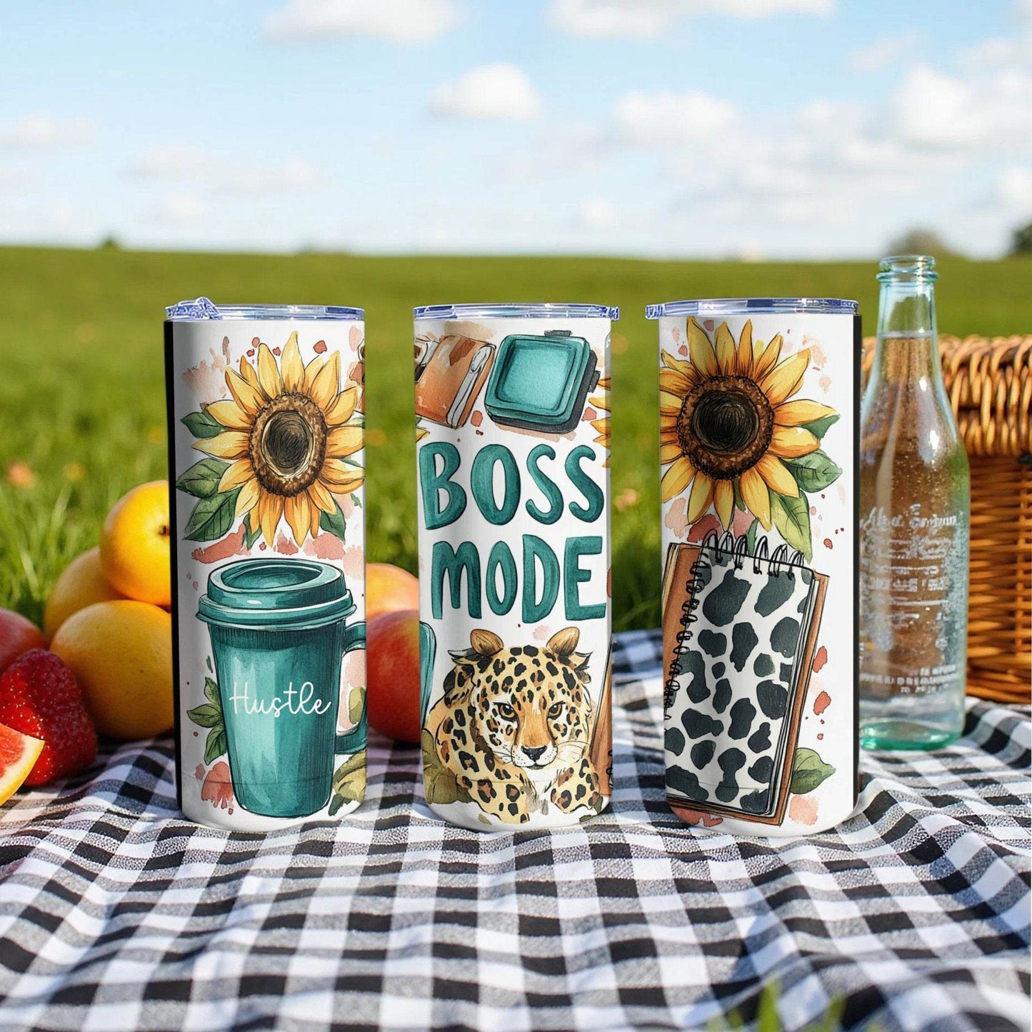 Boss Mode Sunflower Leopard Office Supplies Design Tumbler - Design & Vybe