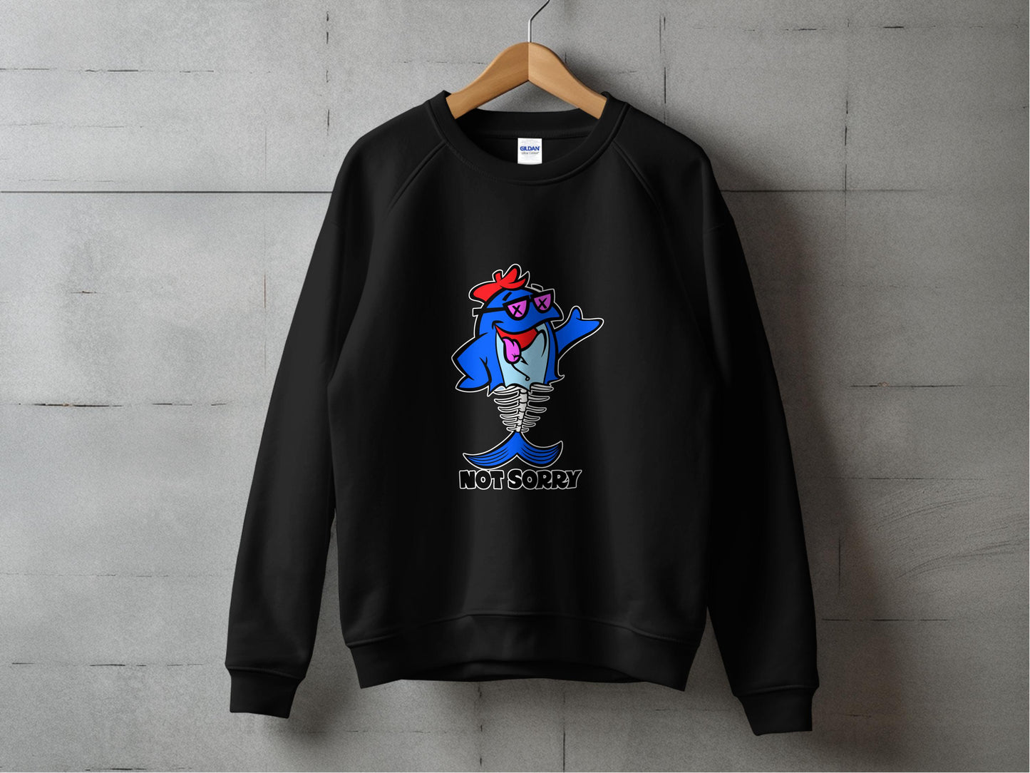 Not Sorry Cartoon Character Black Pullover Sweatshirt product