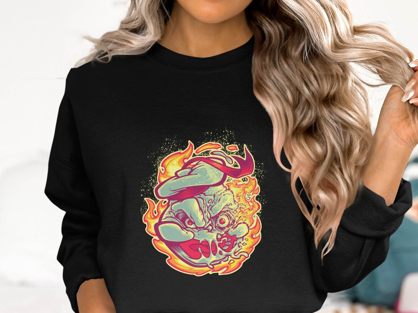 Burning Undead Creature in Flames Graphic Design Sweater - Design & Vybe