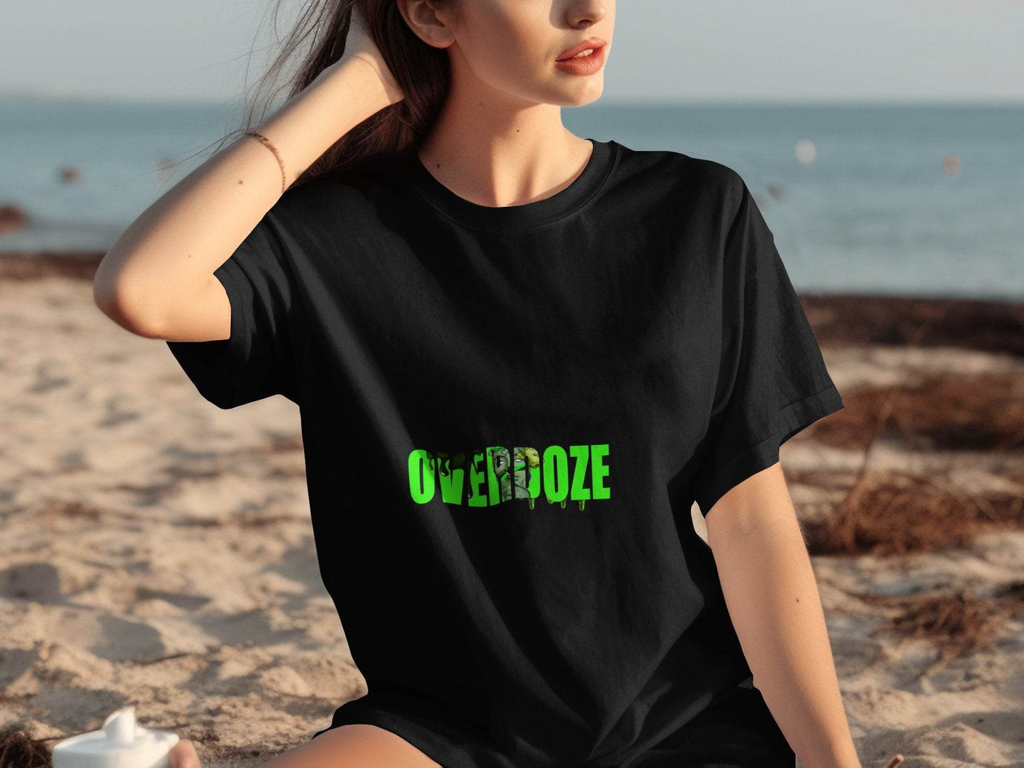 Overdoze Neon Green With Face Graphic Trendy Image T-Shirt - Design & Vybe