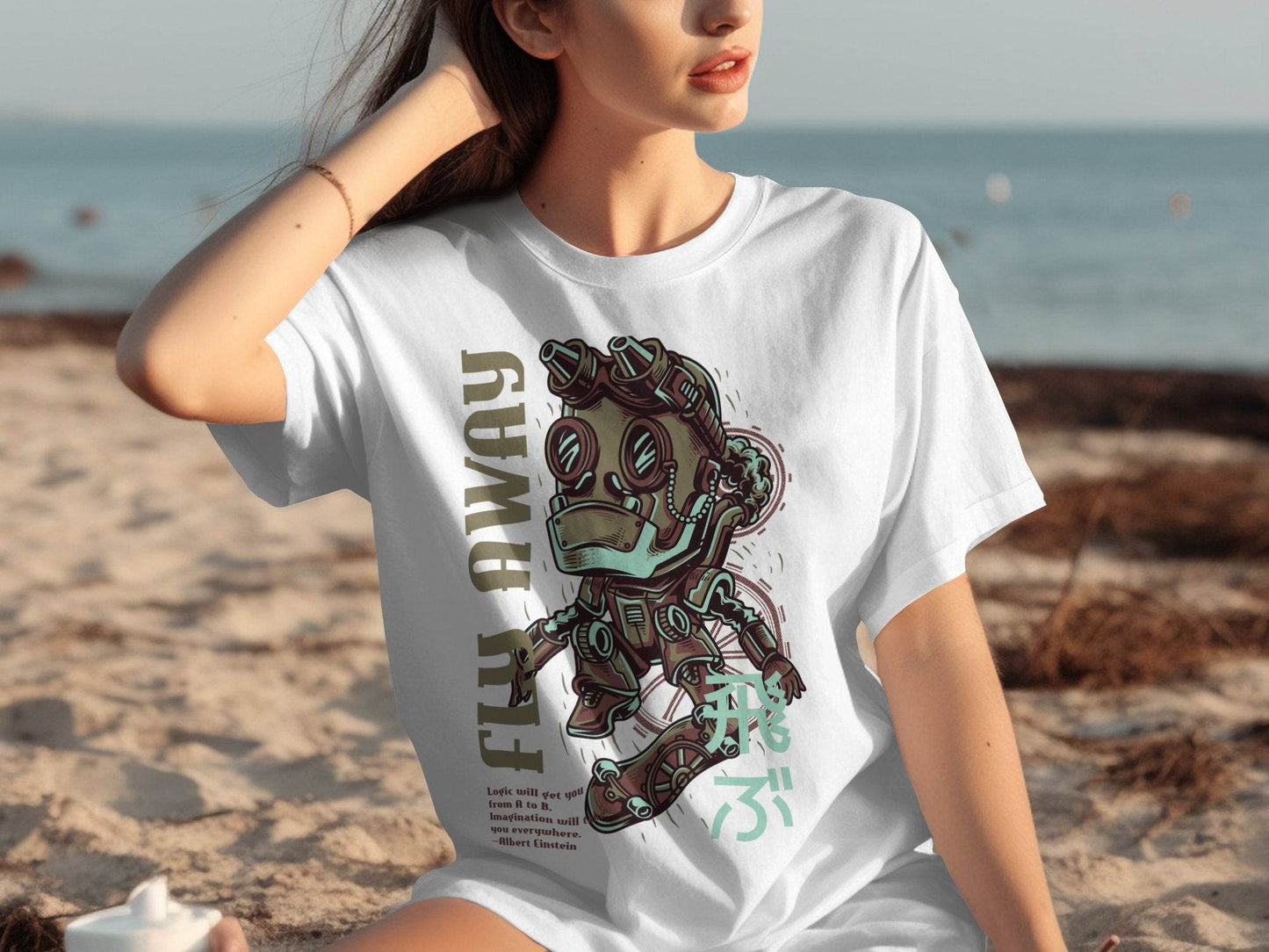 Fly Away Robot Design Featuring Einstein Quote T-Shirt - Design & Vybe