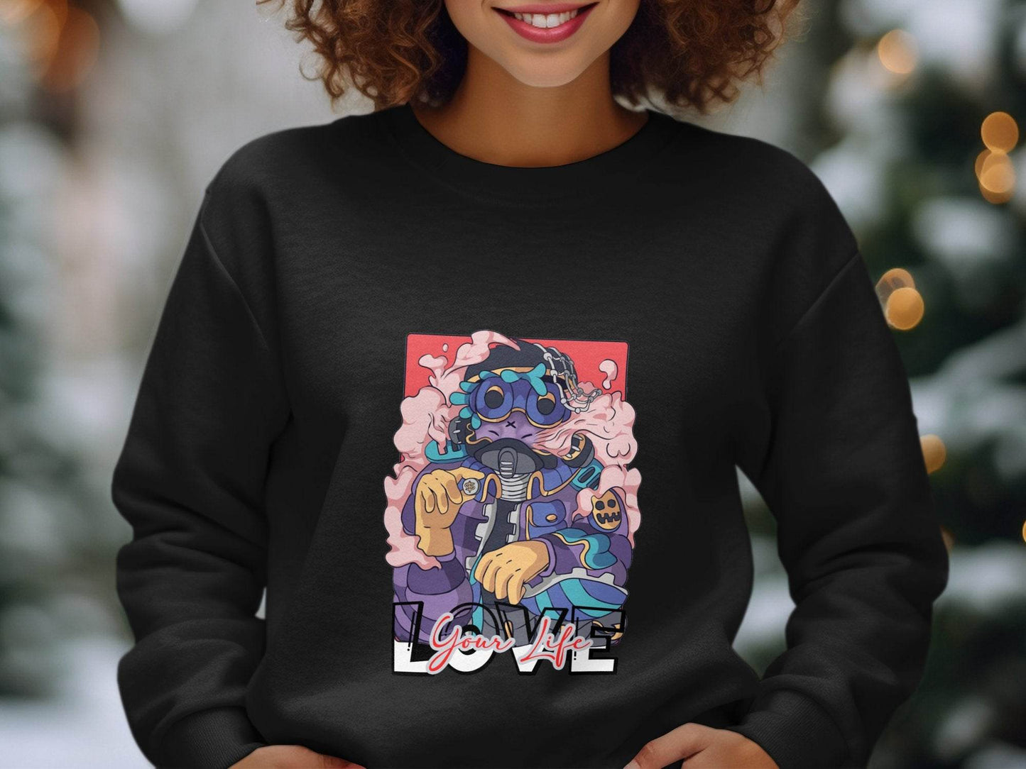 Love Your Life Robot Style Cartoon Graphics Hoodie - Design & Vybe