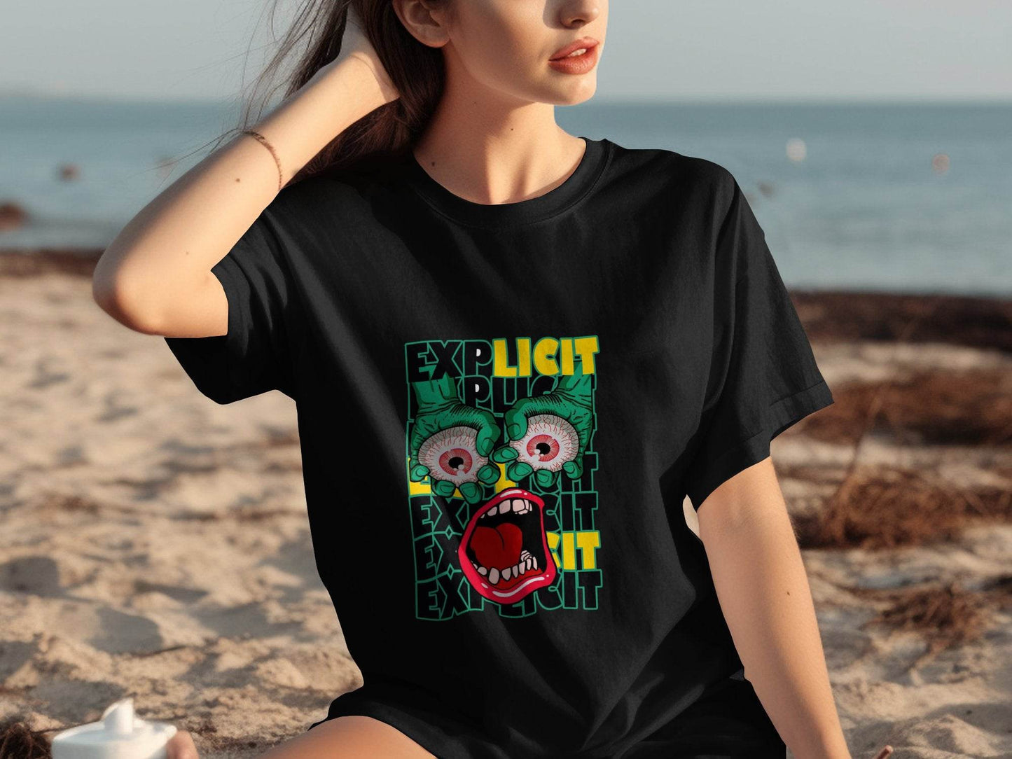 Explicit Graphic with Eyes and Mouth Design T-Shirt - Design & Vybe