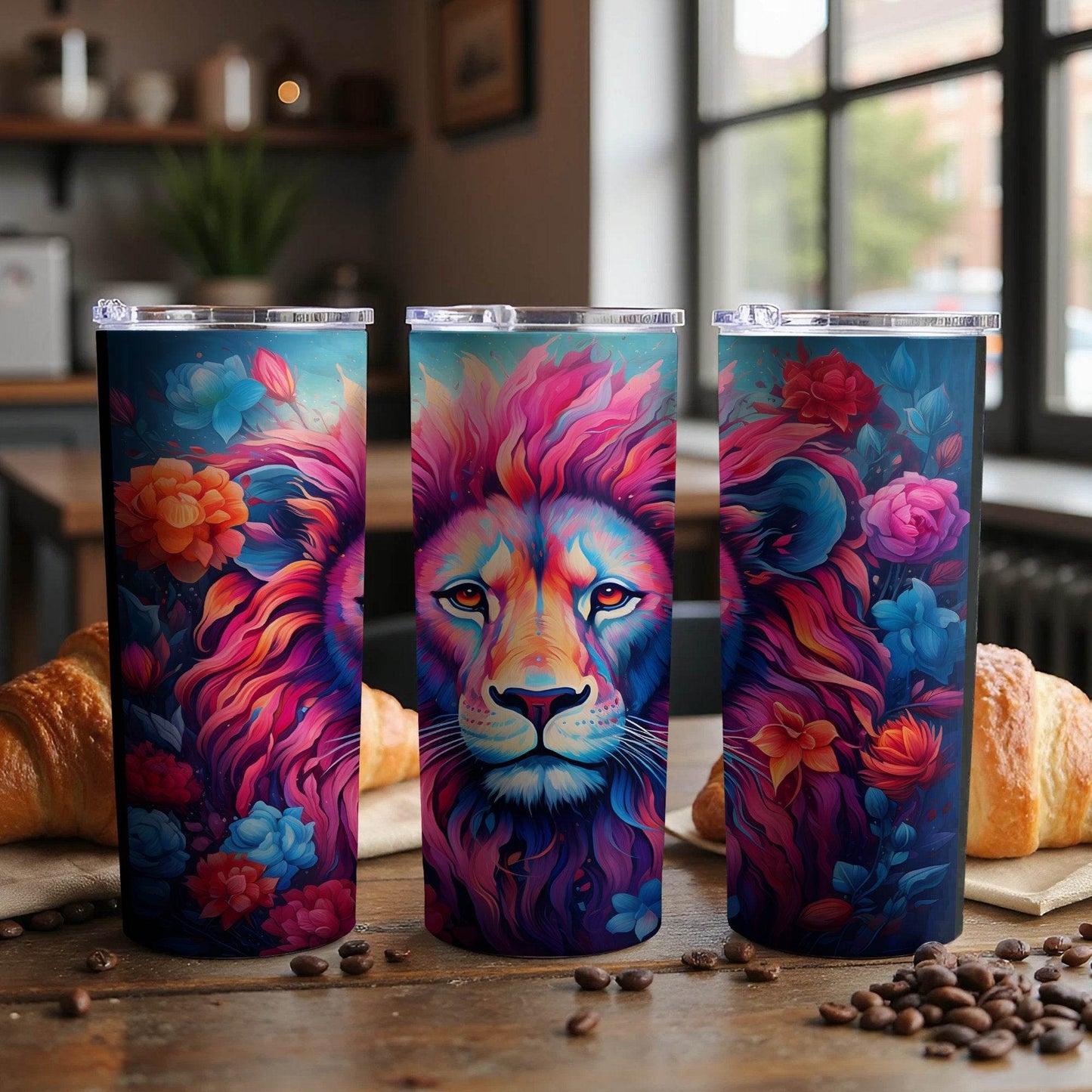 Colorful Lion Among Flowers Design Modern Art Tumbler - Design & Vybe