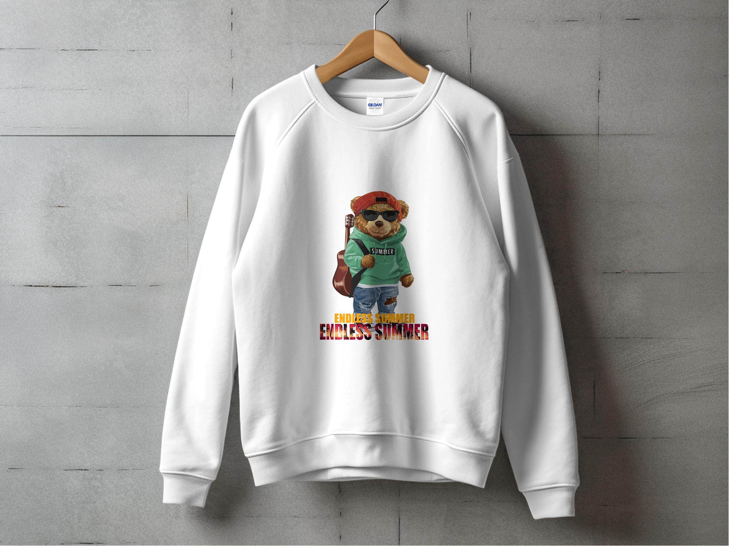 Summer Bear with Guitar Endless Summer Graphic Sweater - Design & Vybe