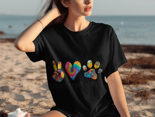 Peace Love Dogs Colorful Design Graphic Animal Lover T-Shirt - Design & Vybe