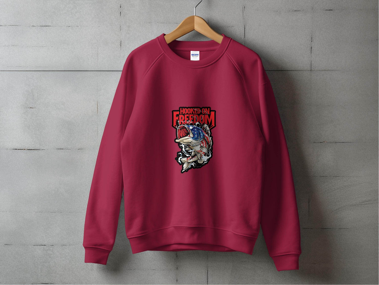 Hooked On Freedom Patriotic Fish Graphic Sweater - Design & Vybe