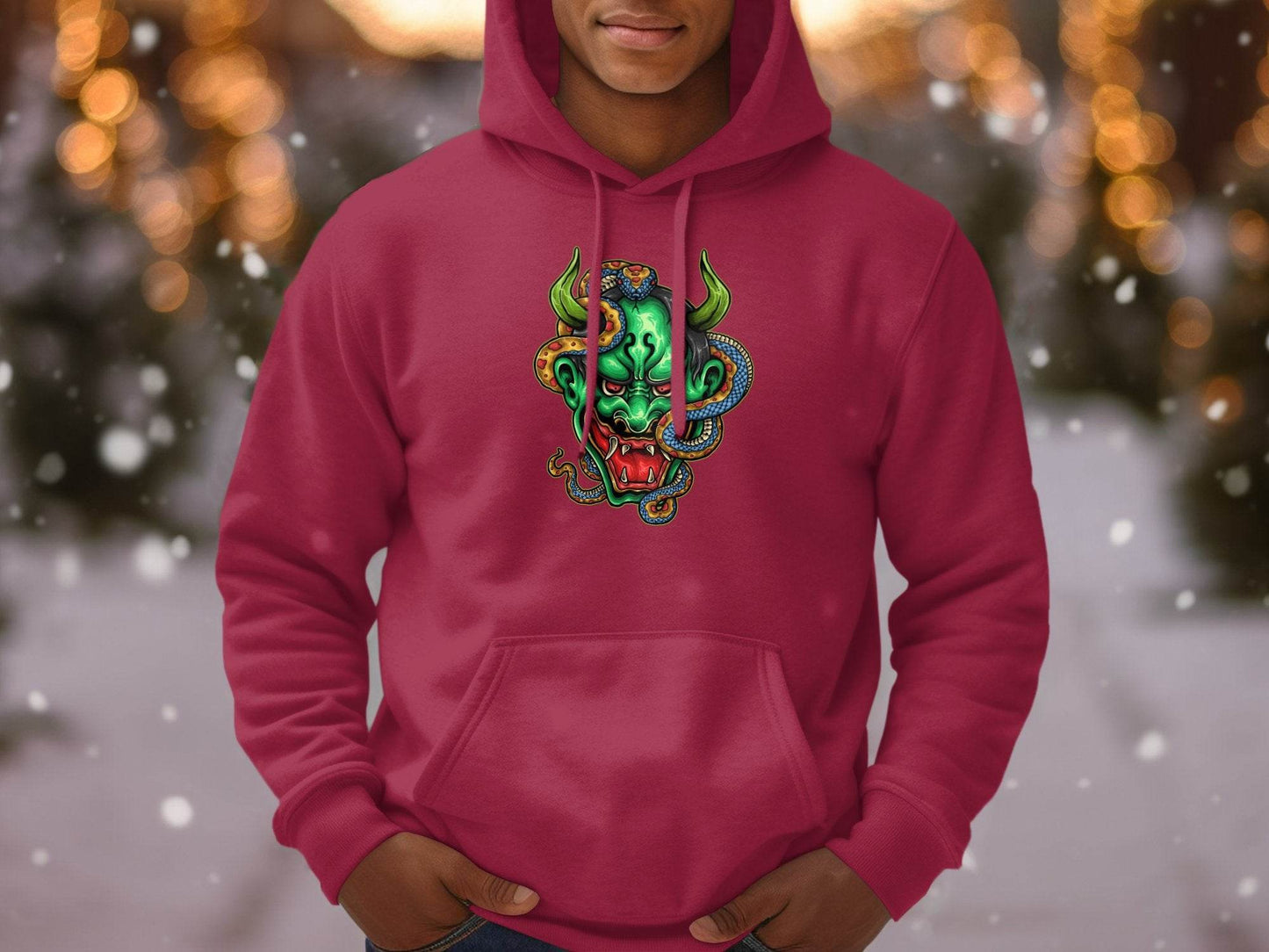 Bizarre Demon Face with Snake Design Horror Hoodie - Design & Vybe