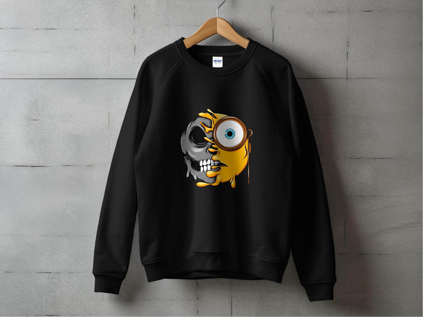 Half Skull Half Emoji with Monocle Fusion Design Sweater - Design & Vybe