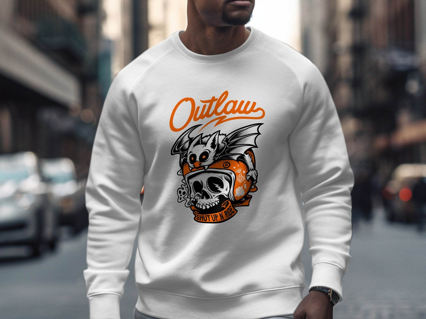 Bold Graphic Outlaw Bat Illustration on Skull Sweater - Design & Vybe