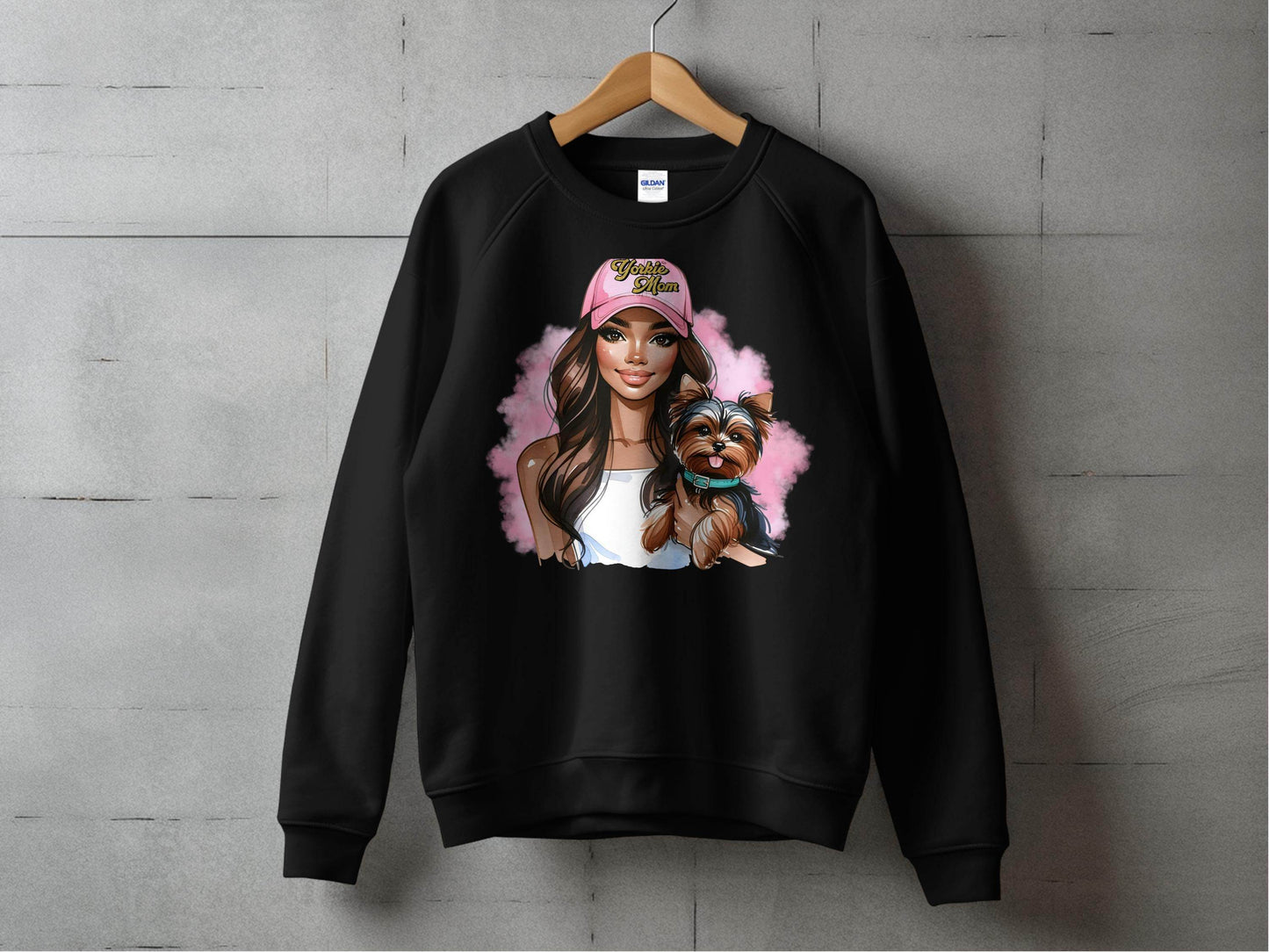 Yorkie Mom Hat with Adorable Dog Illustration Sweater - Design & Vybe
