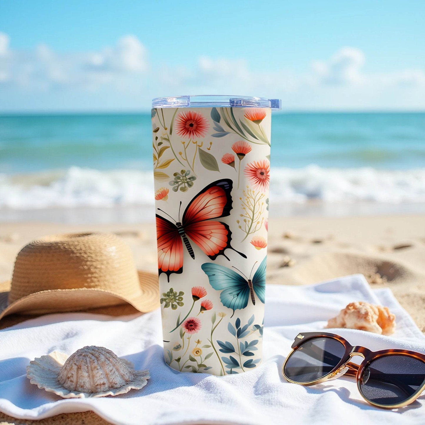 Butterflies Among Flowers Vibrant Floral Design Cute Tumbler - Design & Vybe