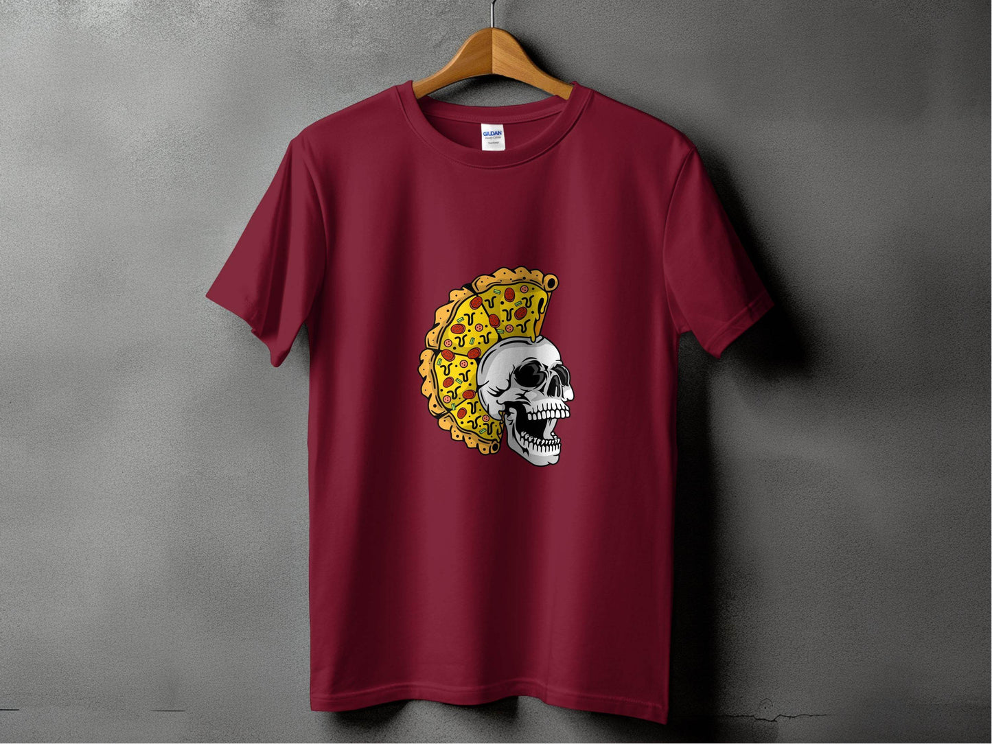 Skull with Pizza Hairstyle Graphic Novelty Design T-Shirt - Design & Vybe