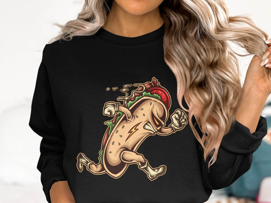 Hot Dog Running Taco Graphic Sweater - Design & Vybe