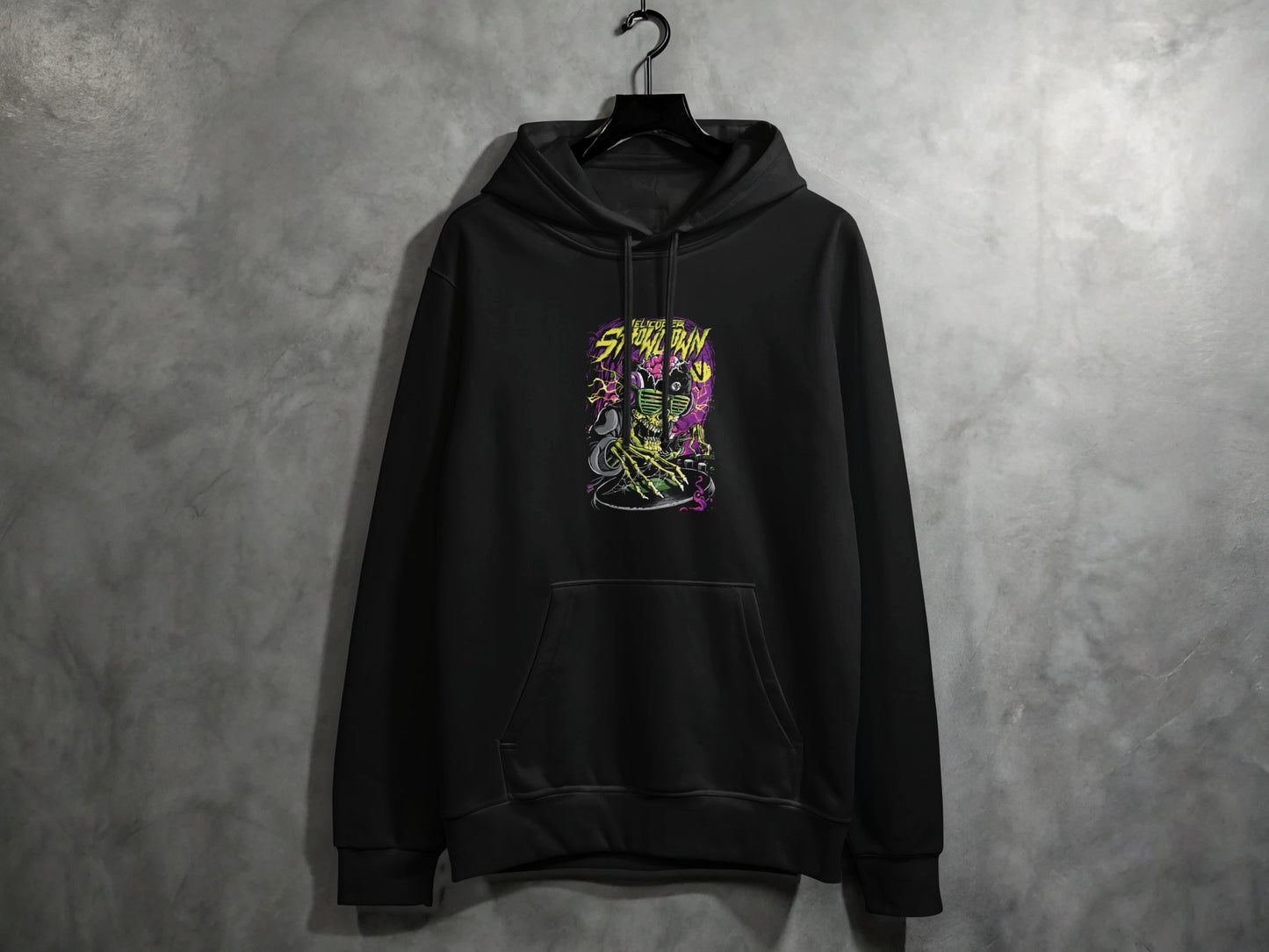 Black hoodie with vibrant stylish graphic hoodie product type