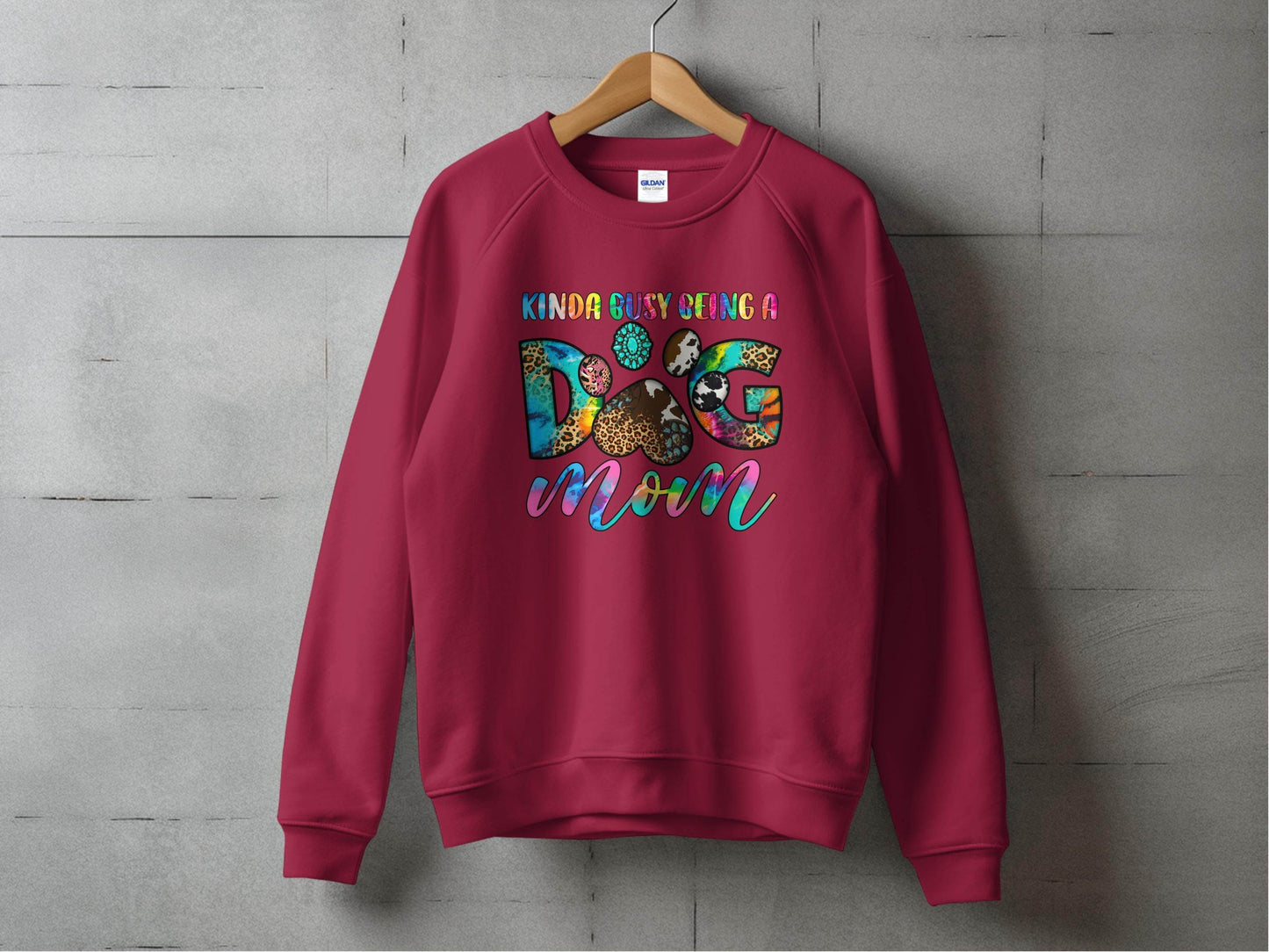 Kinda Busy Being a Dog Mom Animal Prints Letter Design Sweater - Design & Vybe