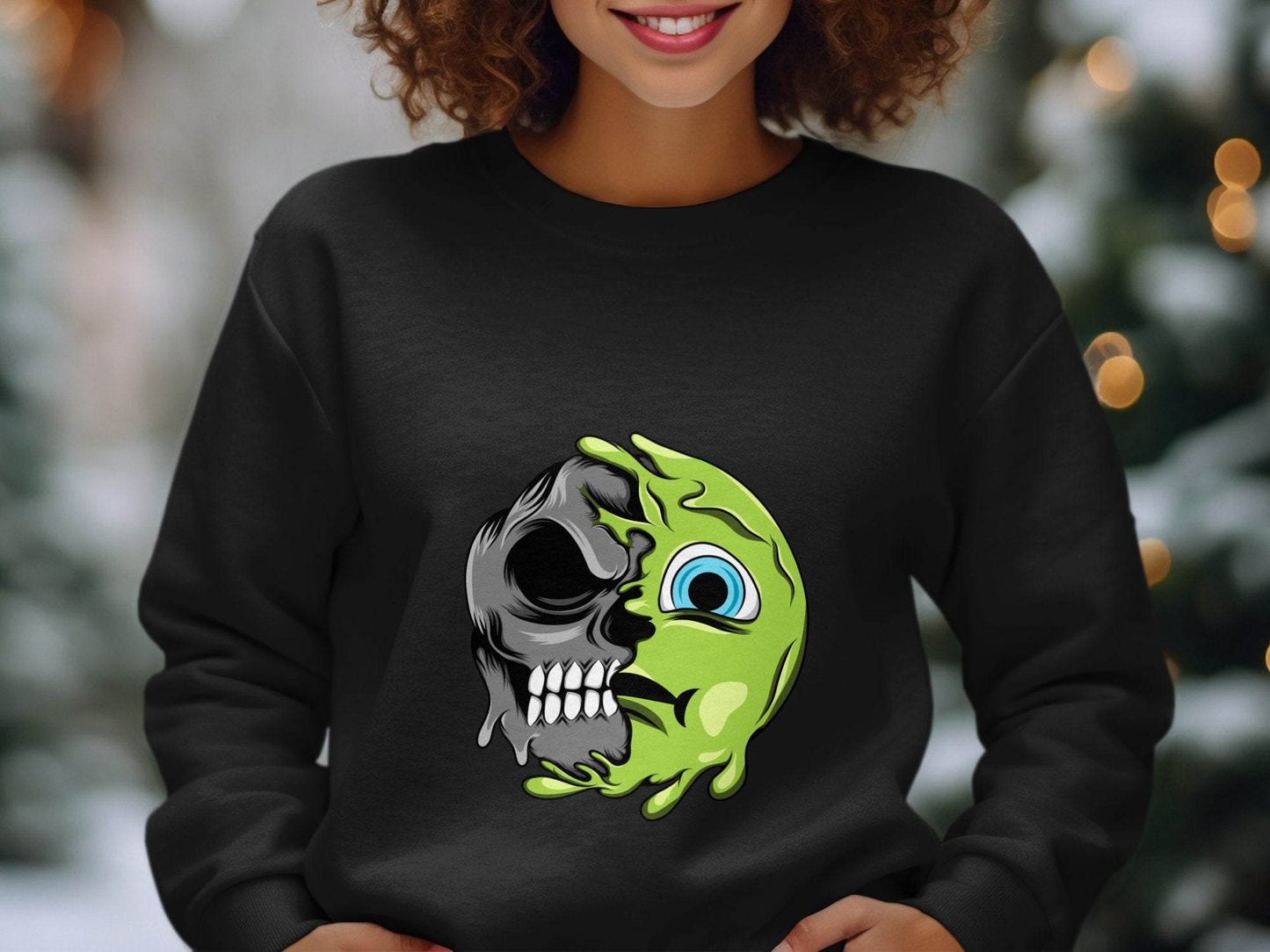 Half Skull Half Slime Design For All New Sweater - Design & Vybe