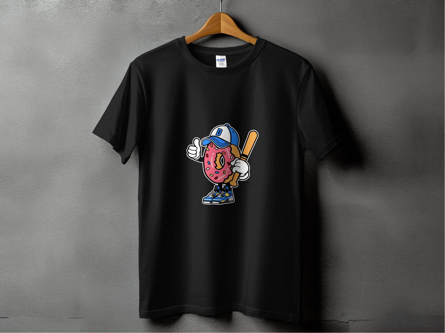 Donut Baseball Player Cartoon Vector Illustration T-Shirt - Design & Vybe