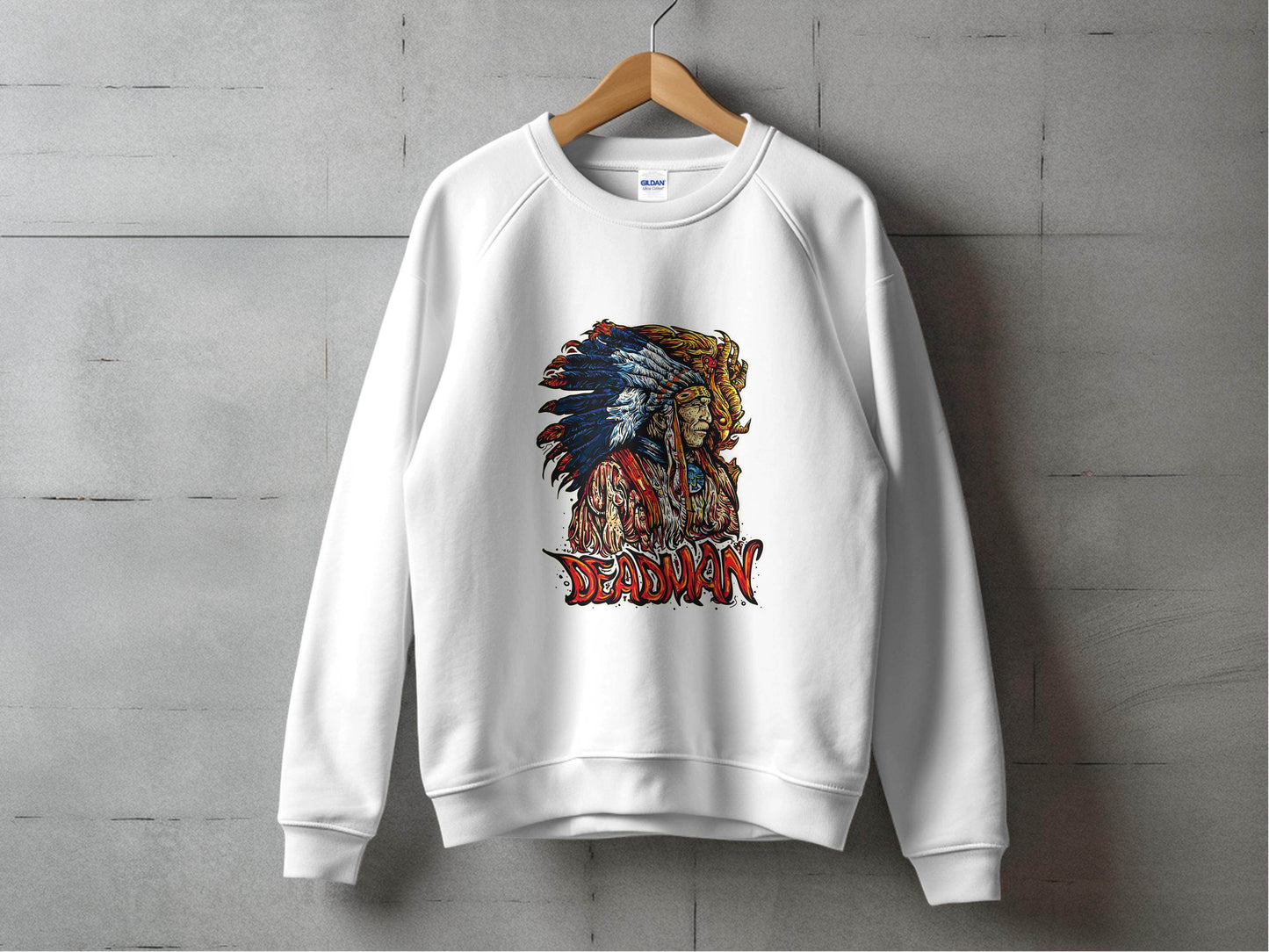 Deadman Portrait with Native American Headdress Sweater - Design & Vybe