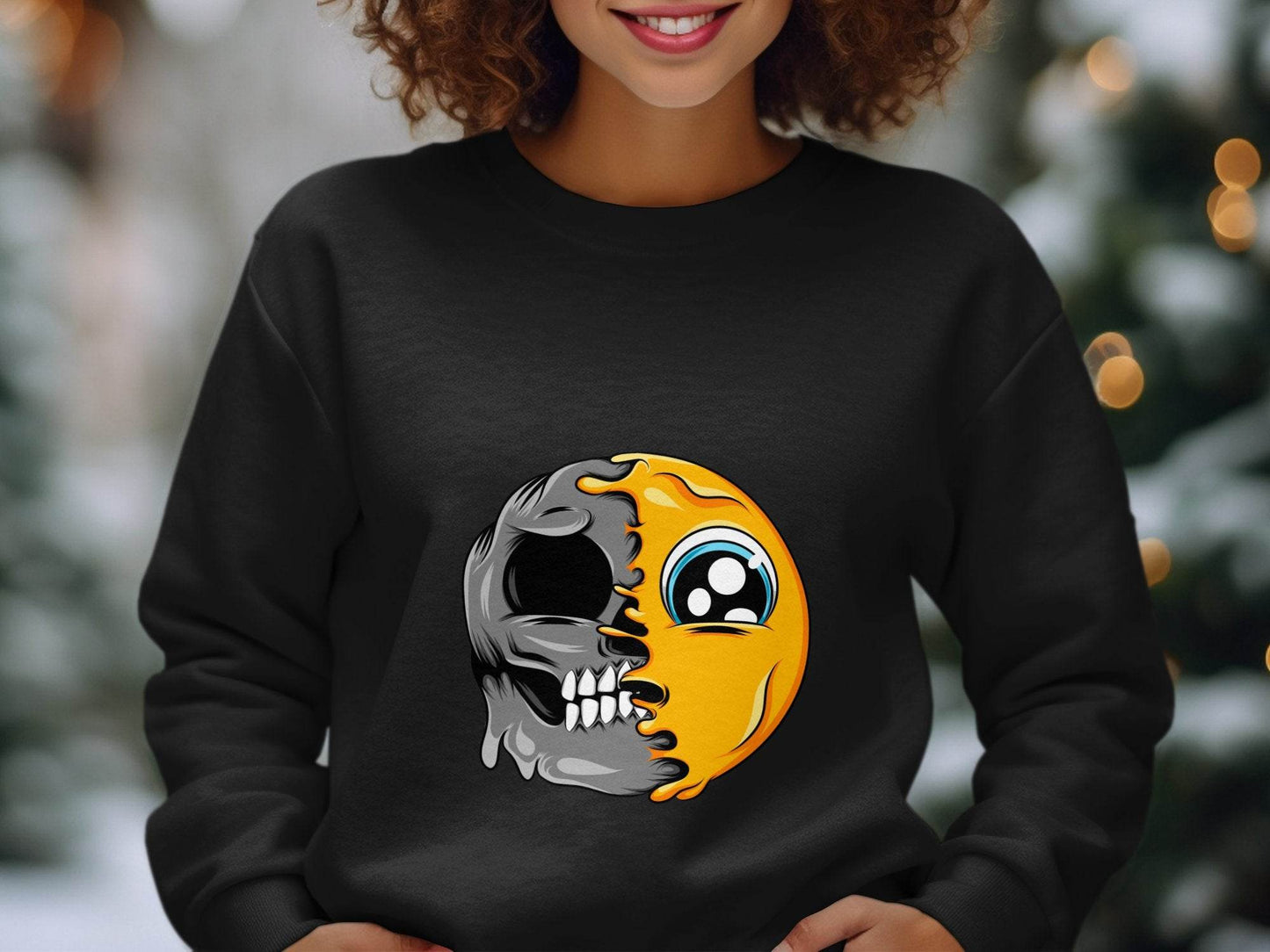 Emoji Meets Skull Fusion Unique Graphic Print Sweater - Design & Vybe