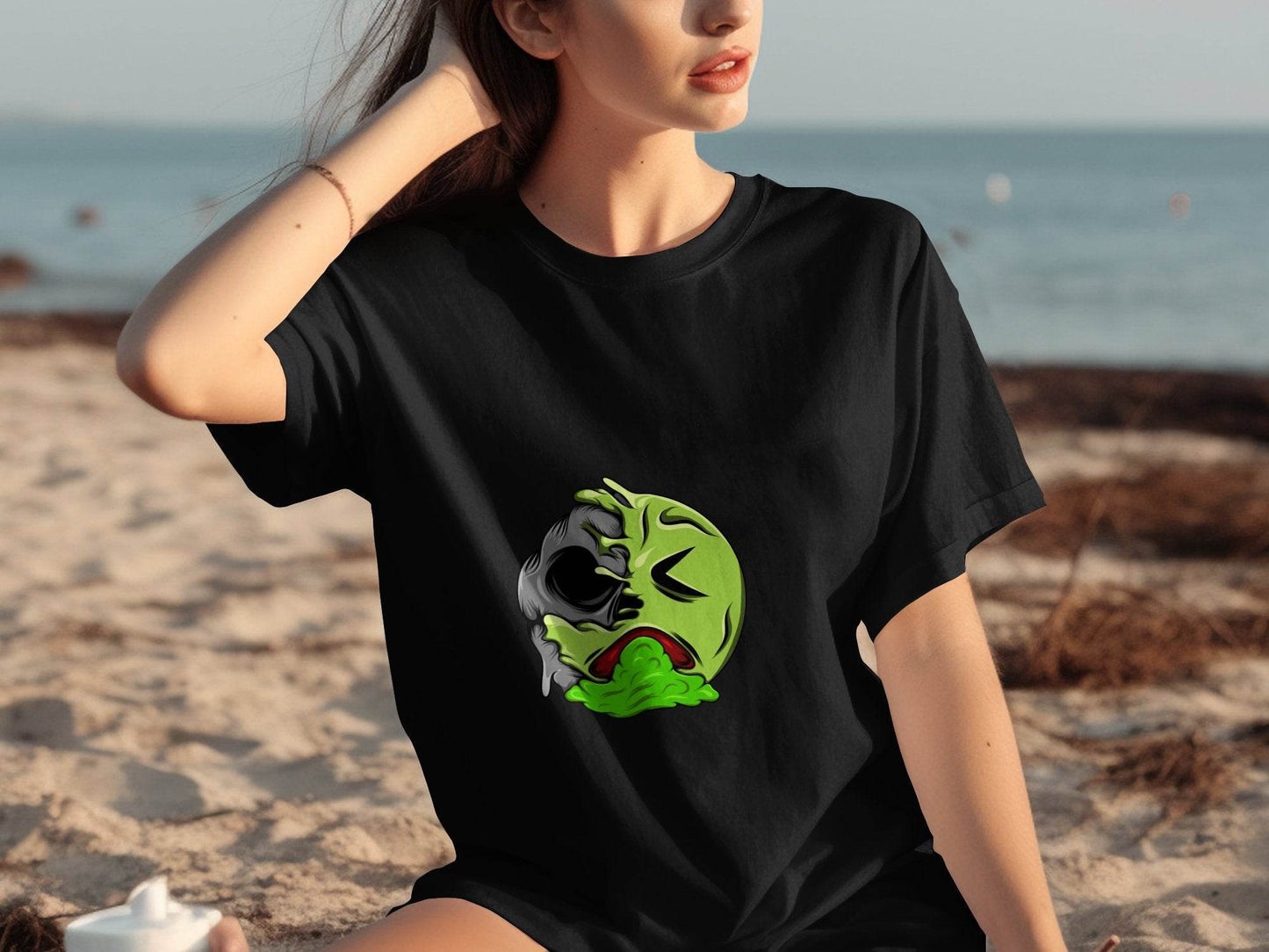 Half Zombie Half Emoji Graphic Design Illustration T-Shirt - Design & Vybe