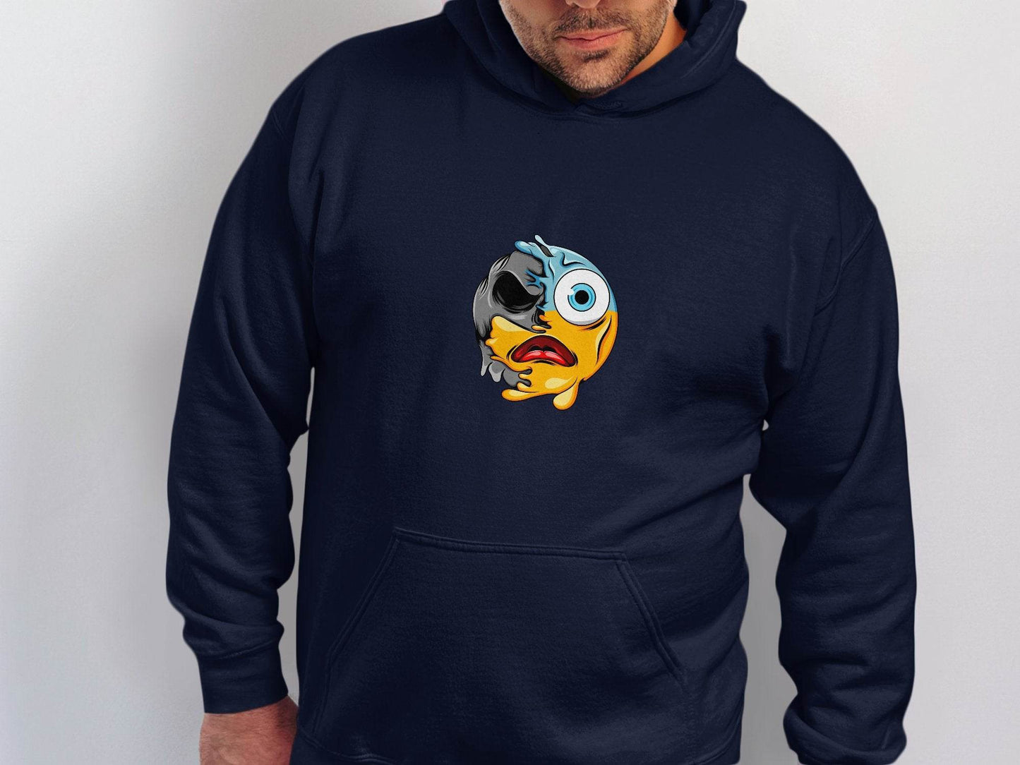 Melting Dual Face Smiley Graphic Hoodie - Design & Vybe