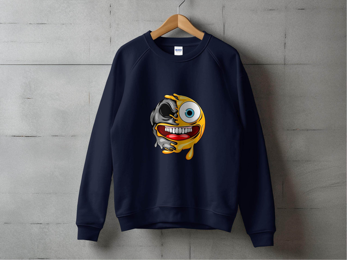 Emoji Half Skull Funny Grotesque Face Vector Sweater - Design & Vybe