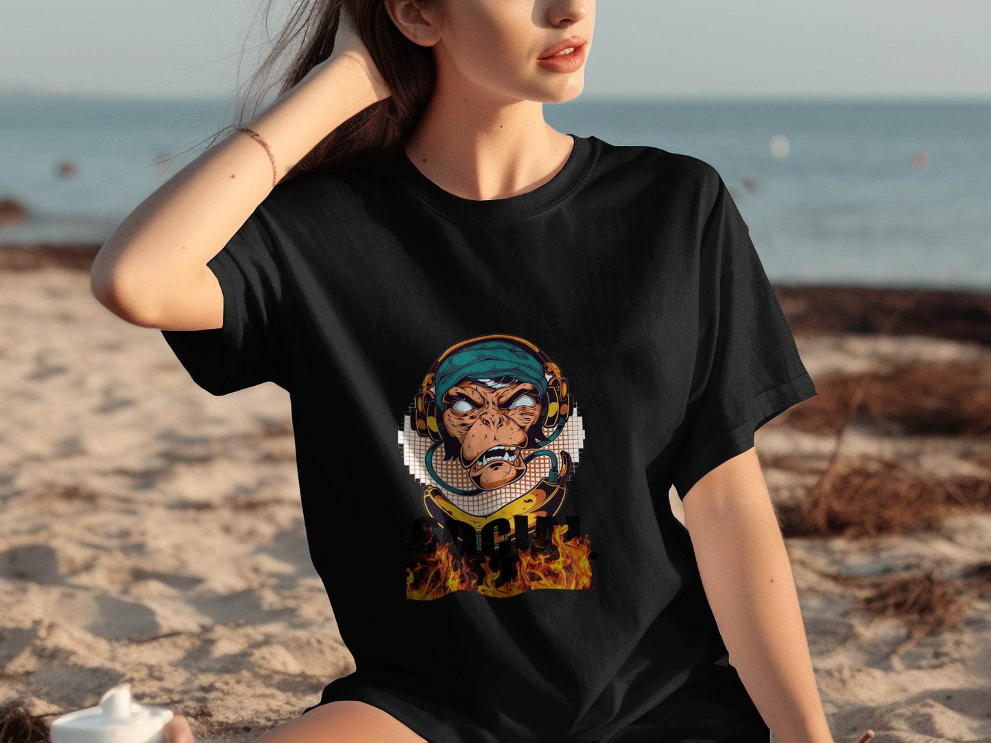 Social District Monkey with Headphones Design T-Shirt - Design & Vybe