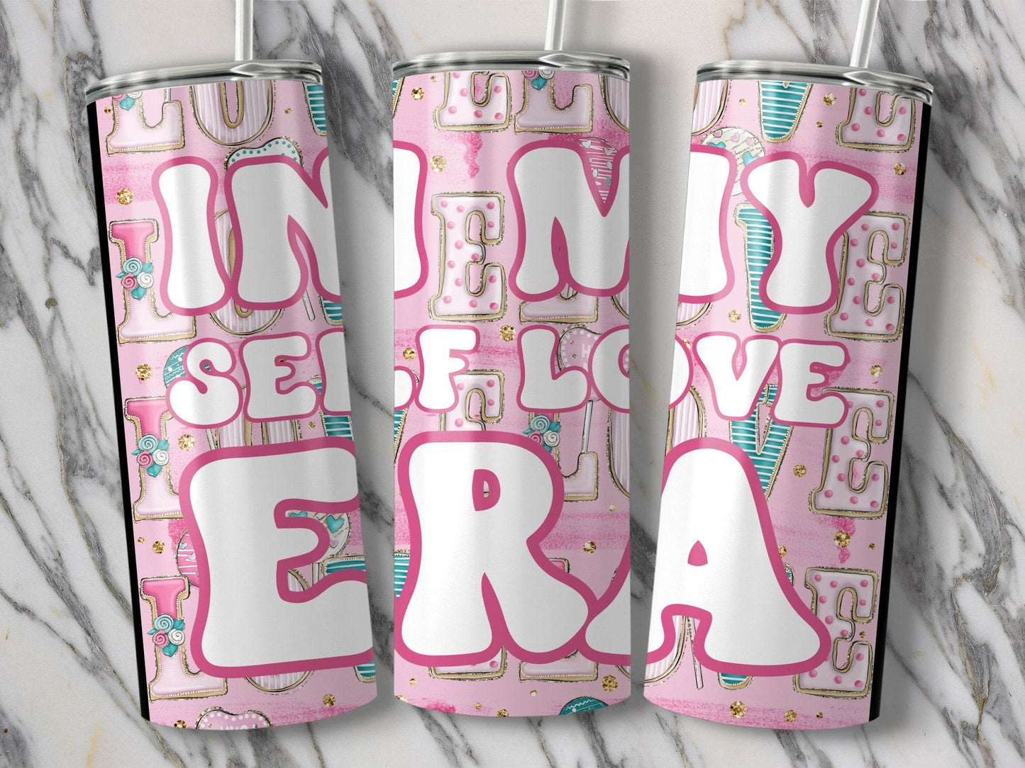 In My Self Love Era Positive Message Pink Background Tumbler - Design & Vybe