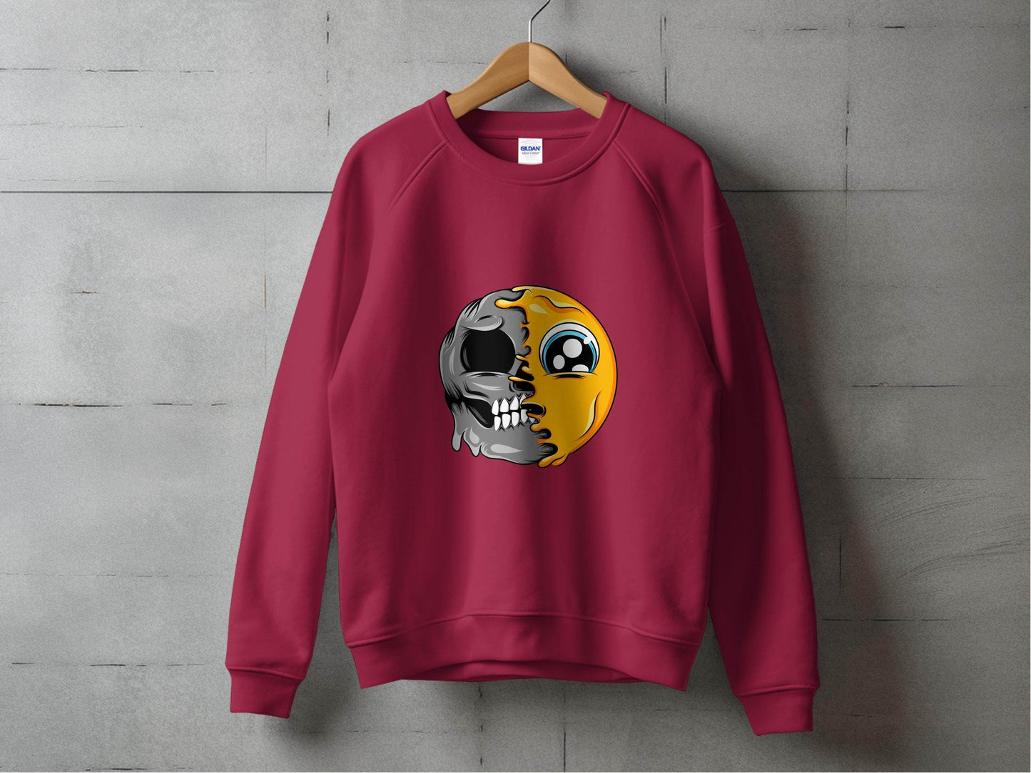 Emoji Meets Skull Fusion Unique Graphic Print Sweater - Design & Vybe