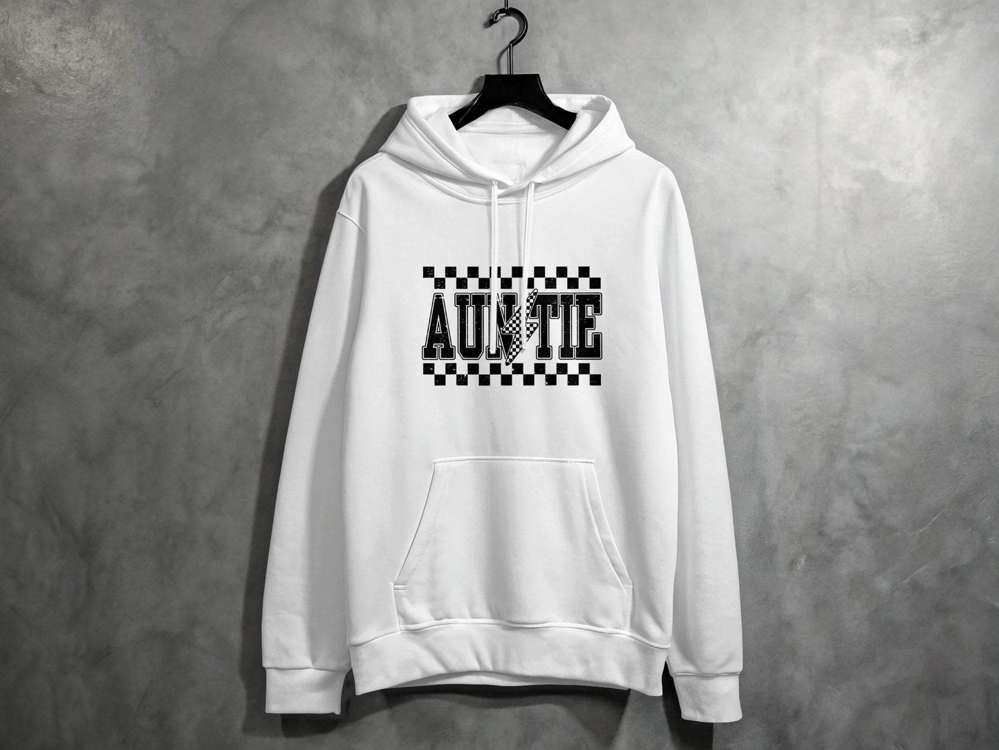 Auntie with Checkered Lightning Bolt Graphic Hoodie - Design & Vybe